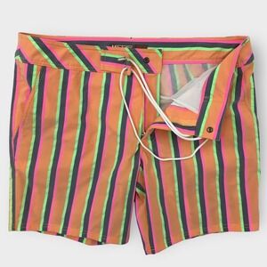 Mr Turk Mens Swim Trunks Shorts Size 32 Orange Pink Green Striped